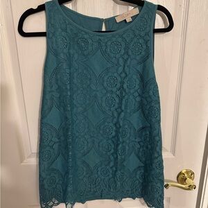 LOFT Turquoise Lace Sleeveless Blouse